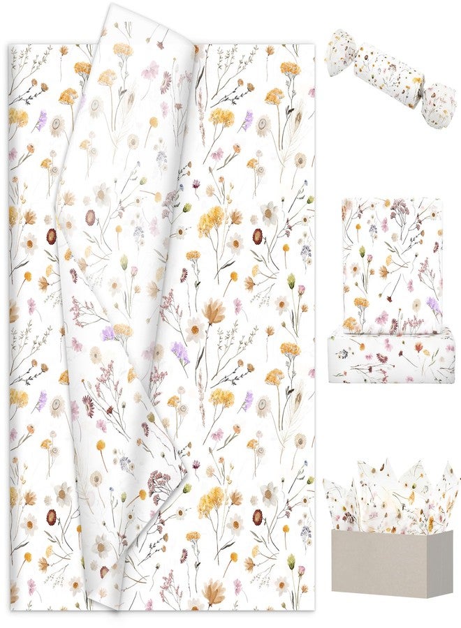 FYSUIMU 60 Sheets Spring Wildflower Tissue Paper Watercolor Floral Art Tissue Paper Vintage Wrapping Paper for DIY Craft Packing, 14 x 20 Inch - Image 1